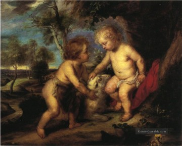  Kind Kunst - Das Christkind und die Infant St John nach Rubens Impressionist Theodore Clement Steele